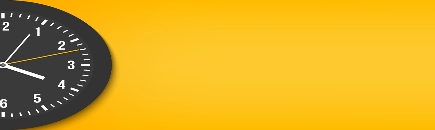 A black wall clock on a yellow background