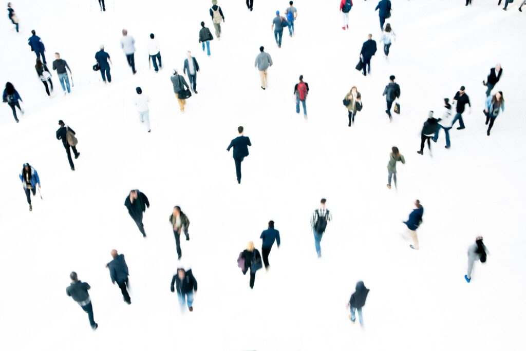 Aerial view of people walking