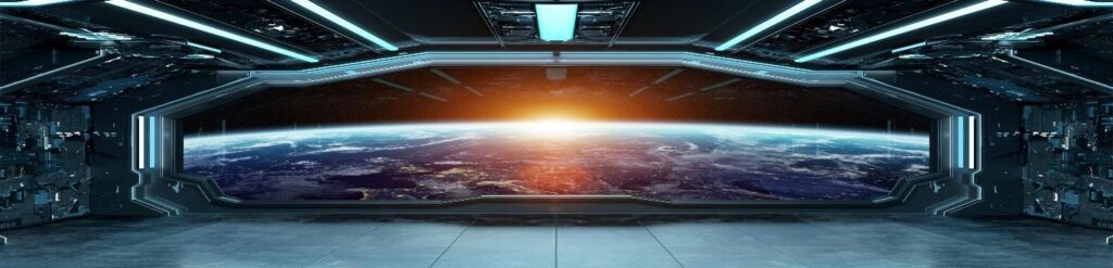 View of Earth from spaceship window