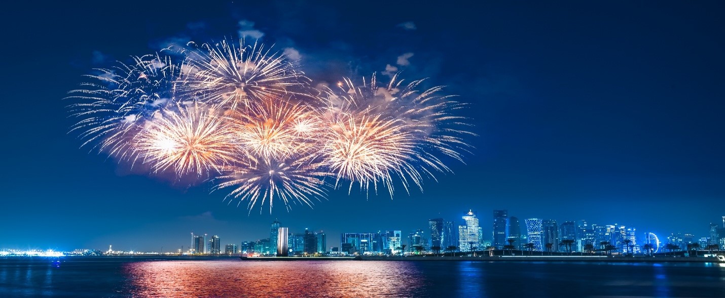 Bright fireworks above the city at night