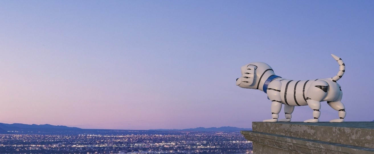 Robot dog looking at the skyline
